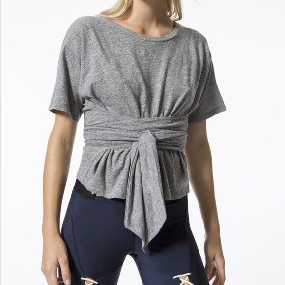 Jonathan Simkhai x Carbon38 Short Sleeve Tie Waist T-shirt Size S in Gray - Picture 2 of 11